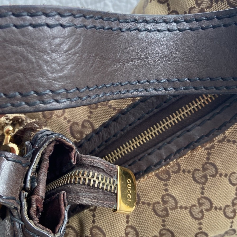 Gucci Jockey GG Monogram Canvas Brown Pebbled Leather Hobo Shoulder Bag - Picture 6 of 16
